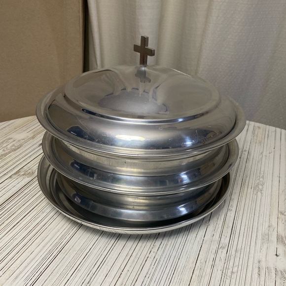 Communion Serving Tray Set Vintage Silver Tone - Picture 2 of 11